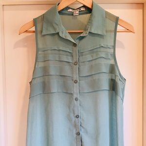 Sheer light turquoise tan top